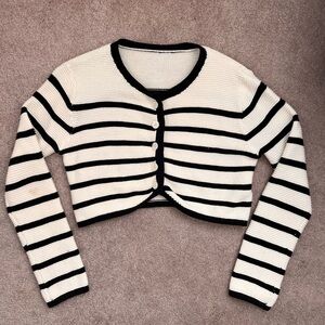 Cider Black & White Striped Cropped Cardigan